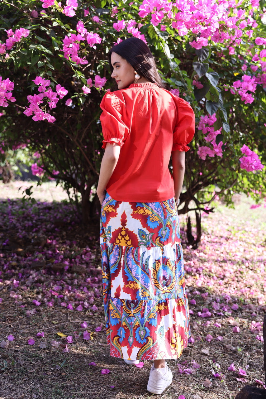 Tiered Skirt in Summer Print - The French Shoppe