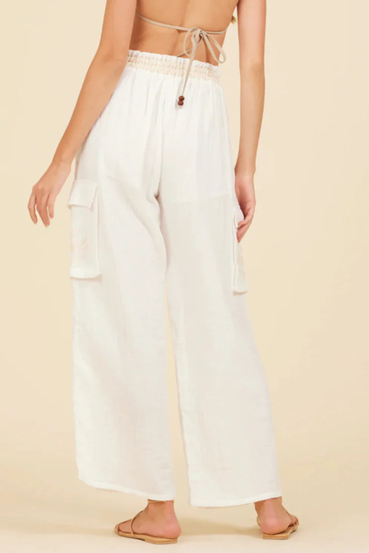 Natural Gauze Cargo Pant with Embroidery