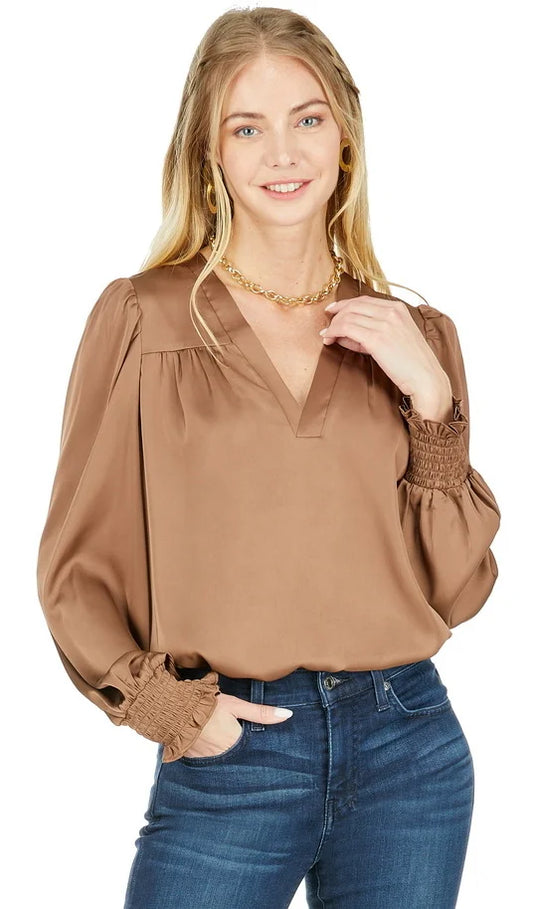 V Neck Blouse in Brown