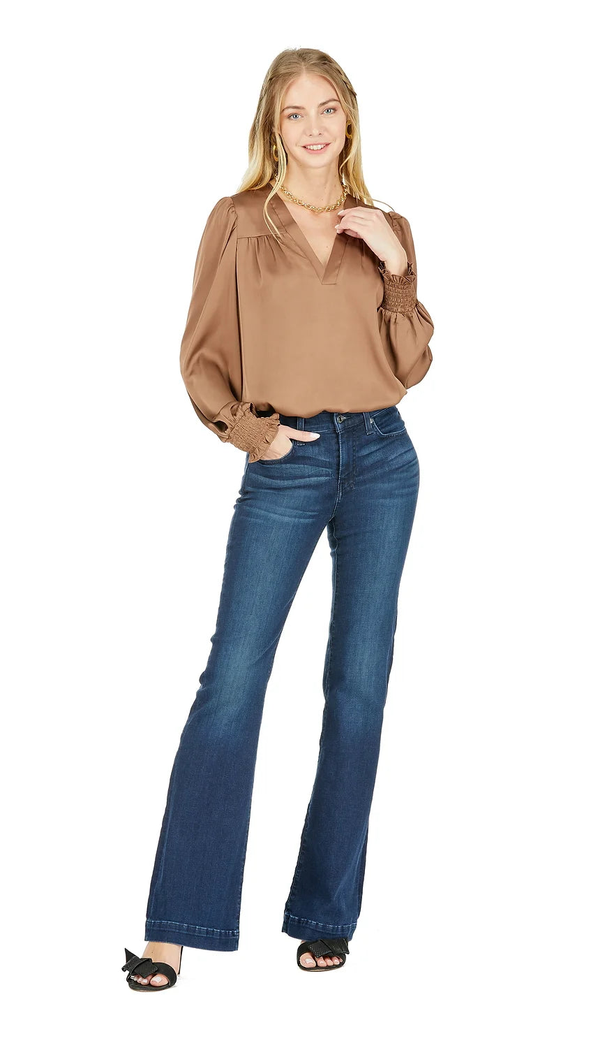 V Neck Blouse in Brown