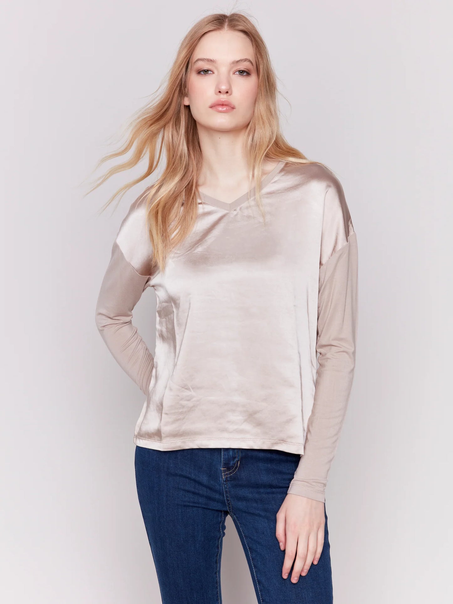 Satin/Jersey Knit Top