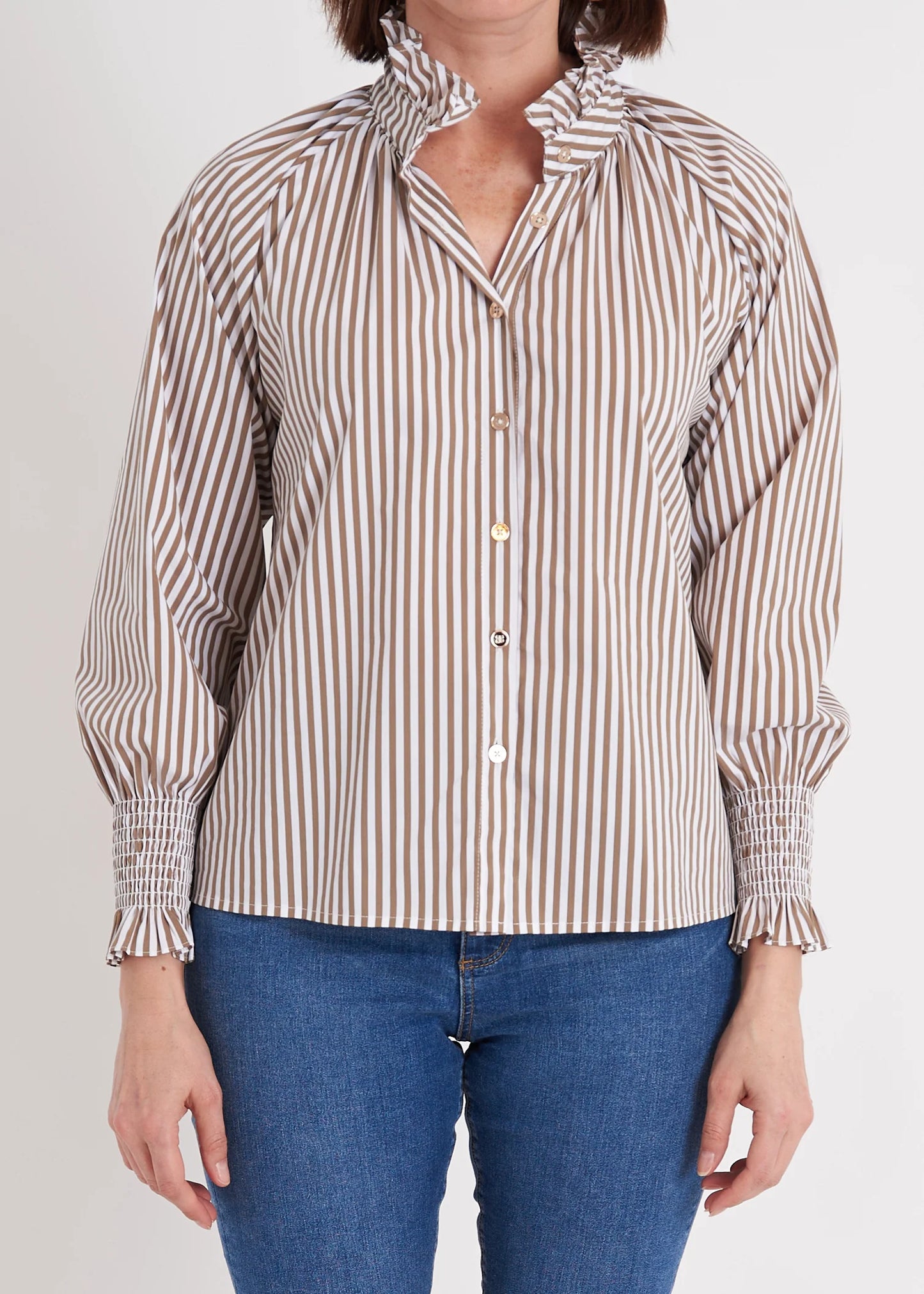 Frau Blouse in Taupe Stripe