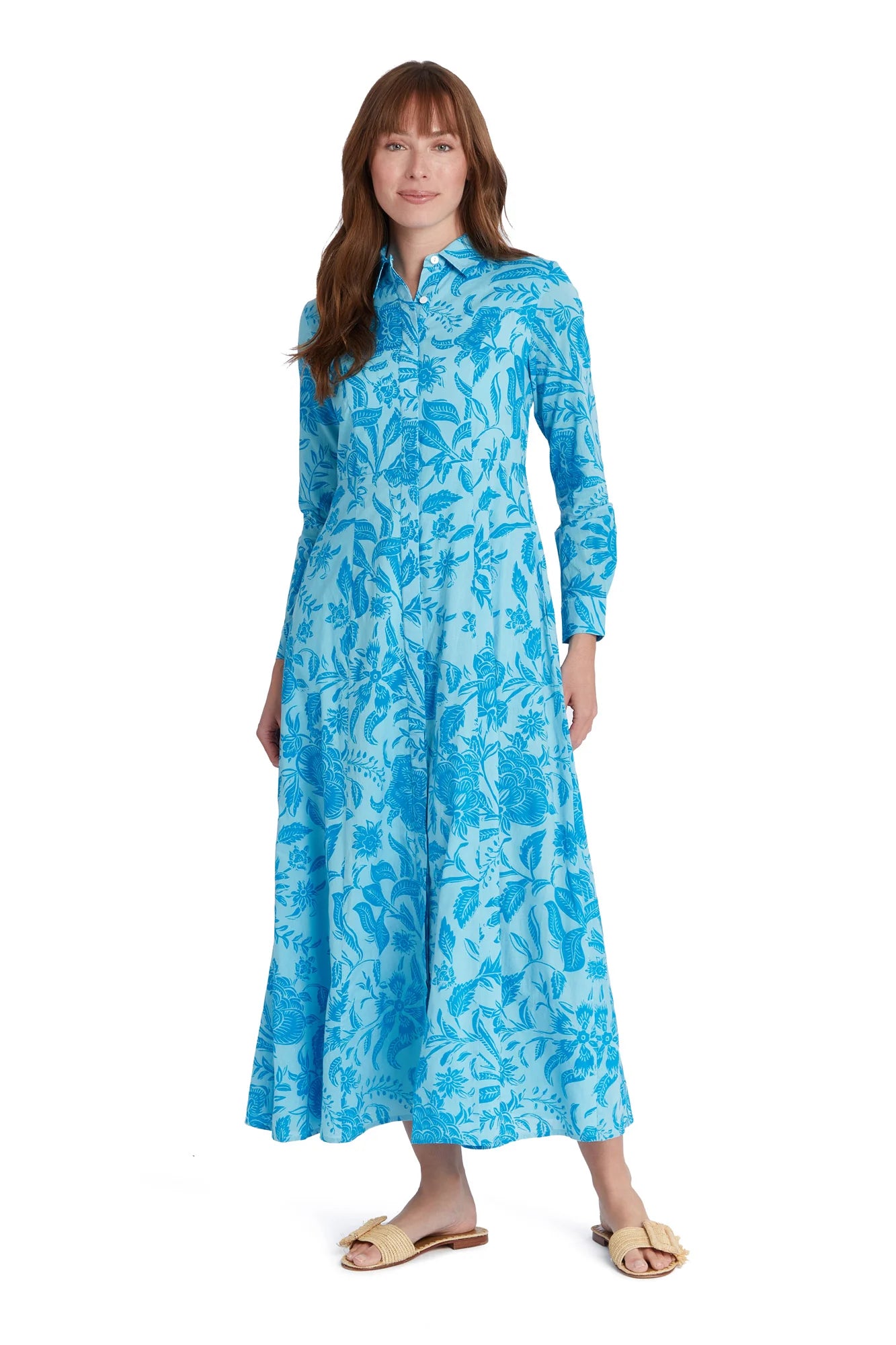 Blue Blossoms Classic Shirt Dress