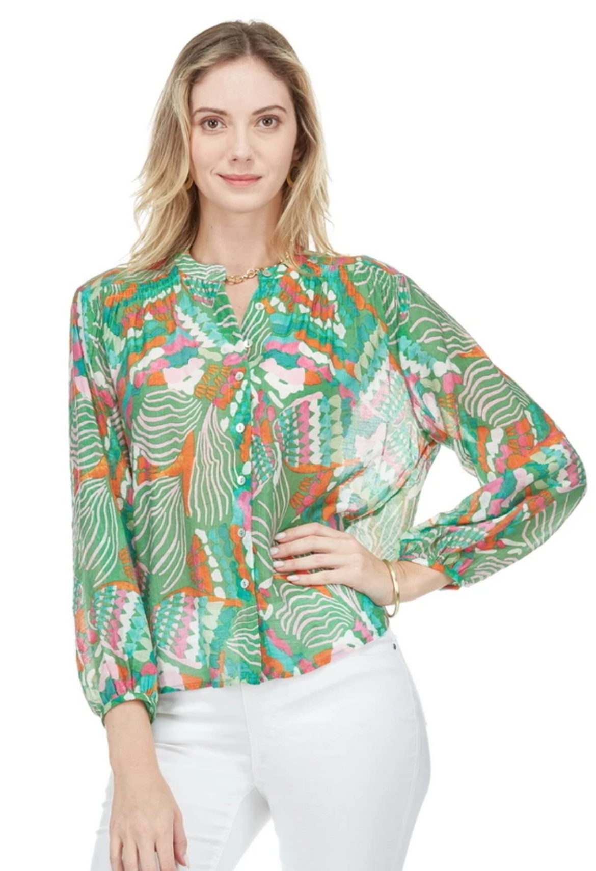 Green Abstract Blouse - The French Shoppe