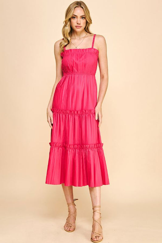 Sleeveless Pleated Midi Dress in Pink - The French Shoppe