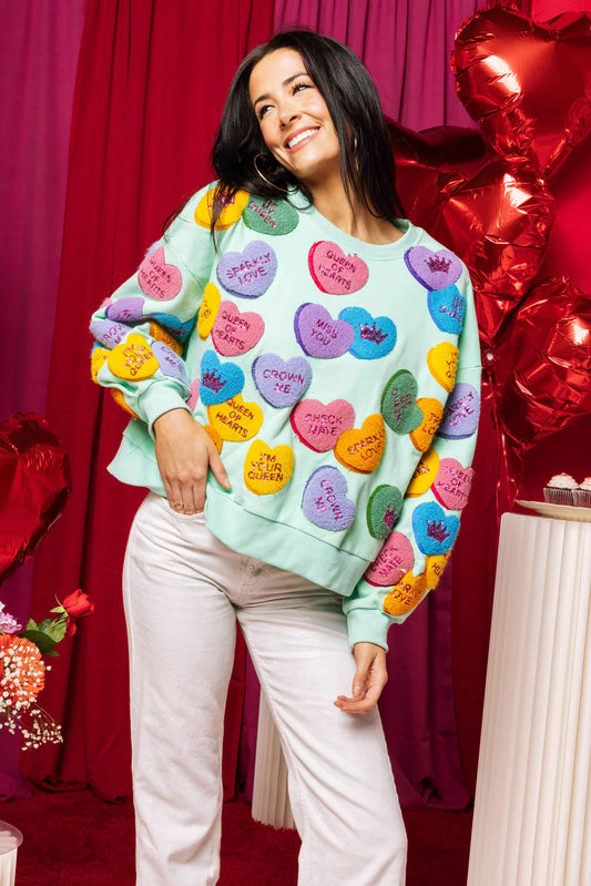 Mint Fuzzy Candy Heart Queen Sweatshirt