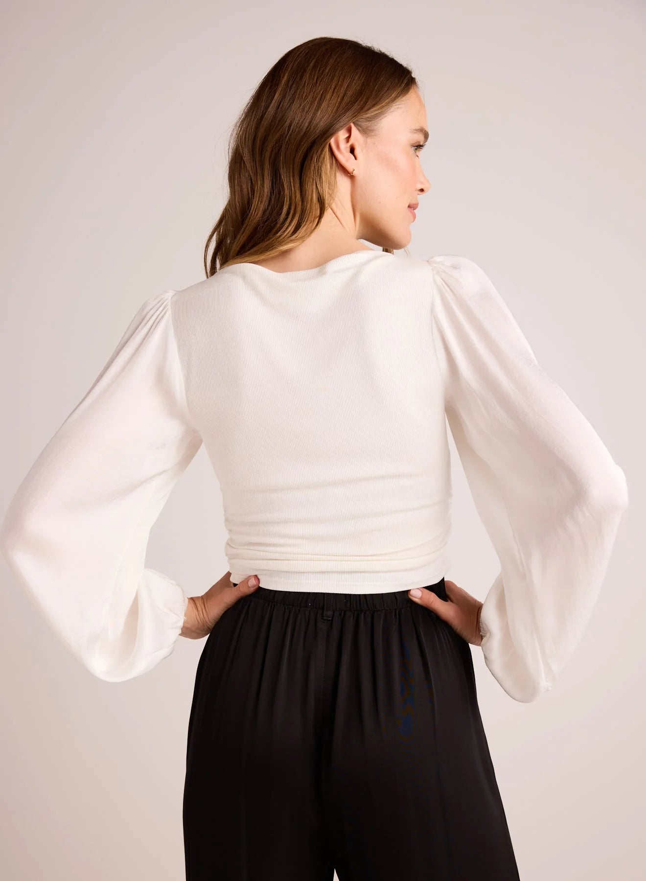 Ruched Waist Flowy Sleeve Top