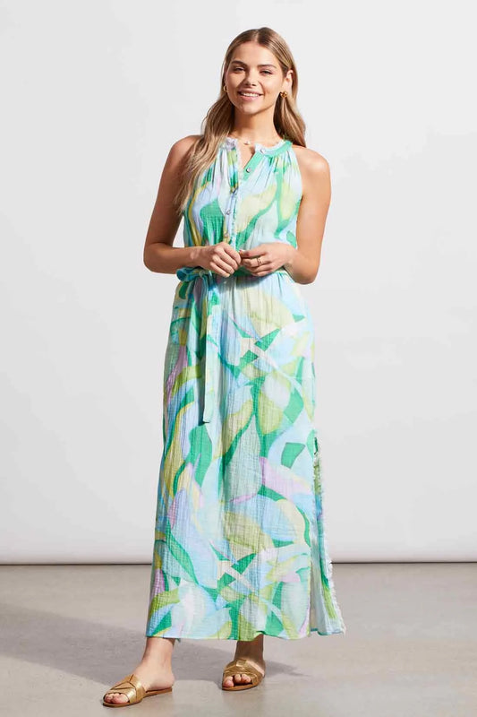 Halter Neck Maxi Dress with Sash in Blue Sea - The French Shoppe